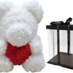Rose bear heart white/red 40cm