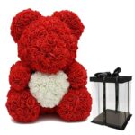 Rose bear heart red/white 40cm