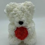 Rose bear heart red/white 25cm