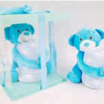 Λούτρινο αρκουδάκι με κουβερτάκι γαλάζιο