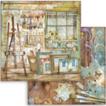 Χαρτί scrapbooking διπλής όψης 30x30cm Stamperia, Atelier