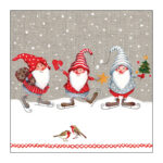 Χαρτοπετσέτα χριστουγεννιάτικη για decoupage, 1τεμ, Τα ξωτικά κάνουν σκέιτ