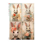 Ριζόχαρτο για Decoupage PaperD, Λαγουδάκια με λουλούδια, 30x40cm