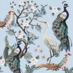 Χαρτοπετσέτα για decoupage, 1τεμ, Peacocks and Heron in garden on blue