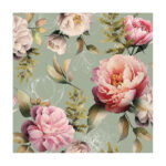 Χαρτοπετσέτα για decoupage, 1τεμ, Ροζ παιώνιες σε πράσινο φόντο
