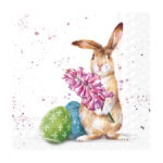 Χαρτοπετσέτα decoupage ,1 τεμ, Λαγουδάκι με λουλούδι κι αυγά