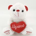 Λούτρινο λευκό αρκουδάκι καρδιά 25cm