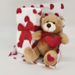 Λούτρινο καφέ αρκουδάκι με κουβέρτα 28cm