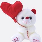 Λευκό λούτρινο αρκουδάκι με μπαλόνι 30cm